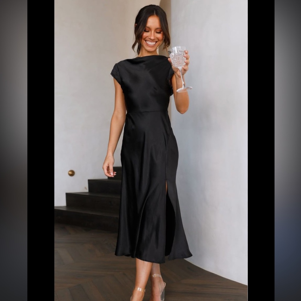 Billy J Black Satin Midi Dress